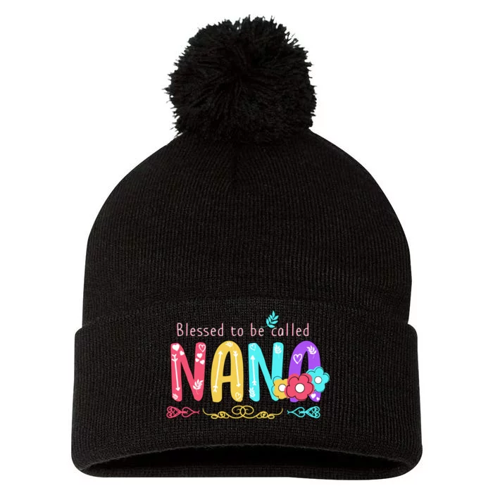 Blessed To Be Called Nana Cute Floral Pom Pom 12in Knit Beanie