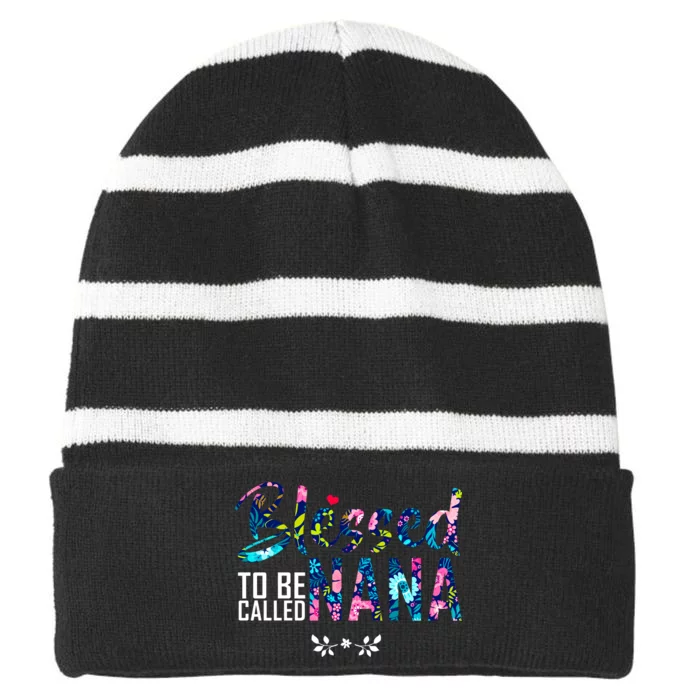 Blessed To Be Called Nana Flower Striped Beanie with Solid Band