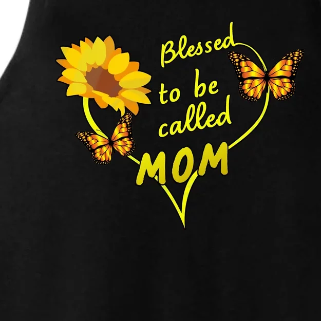 Blessed To Be Mom Butterfly Sun Floral Ladies Tri-Blend Wicking Tank