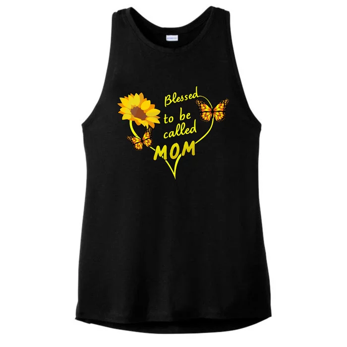 Blessed To Be Mom Butterfly Sun Floral Ladies Tri-Blend Wicking Tank