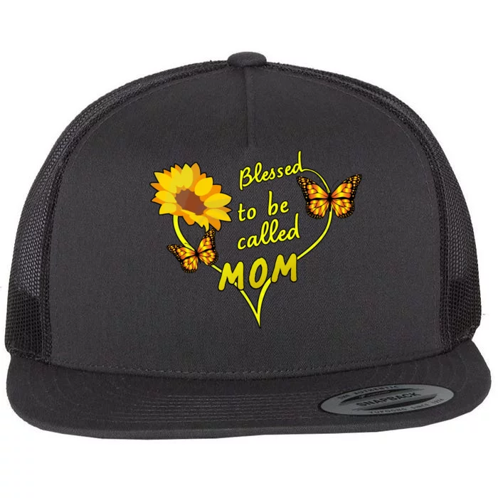 Blessed To Be Mom Butterfly Sun Floral Flat Bill Trucker Hat