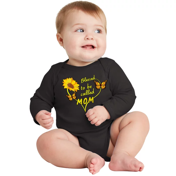 Blessed To Be Mom Butterfly Sun Floral Baby Long Sleeve Bodysuit