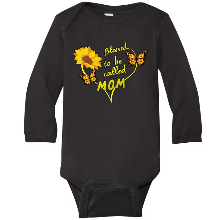 Blessed To Be Mom Butterfly Sun Floral Baby Long Sleeve Bodysuit