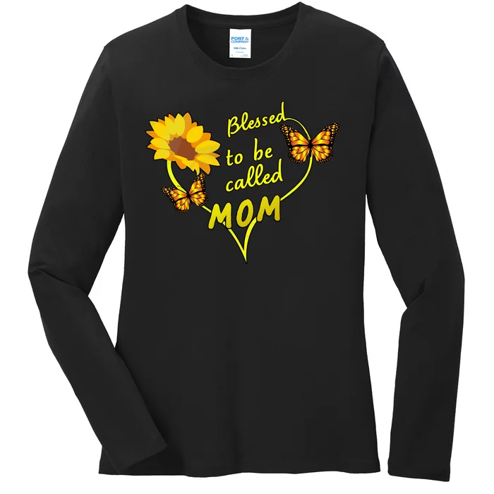 Blessed To Be Mom Butterfly Sun Floral Ladies Long Sleeve Shirt