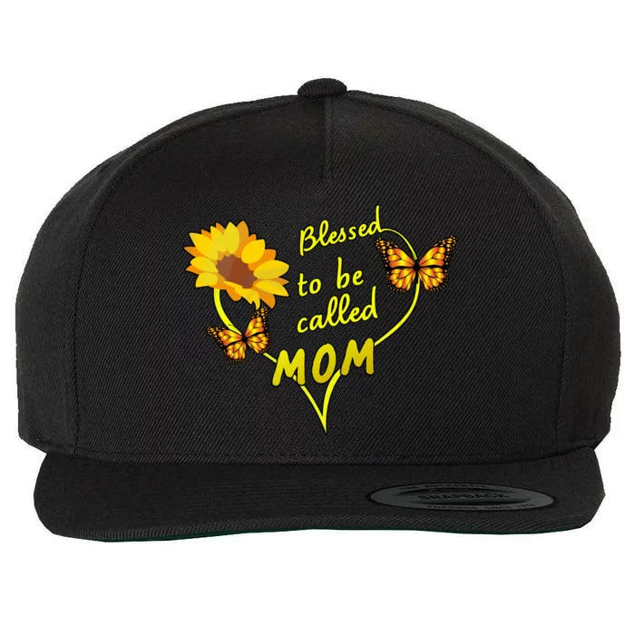 Blessed To Be Mom Butterfly Sun Floral Wool Snapback Cap