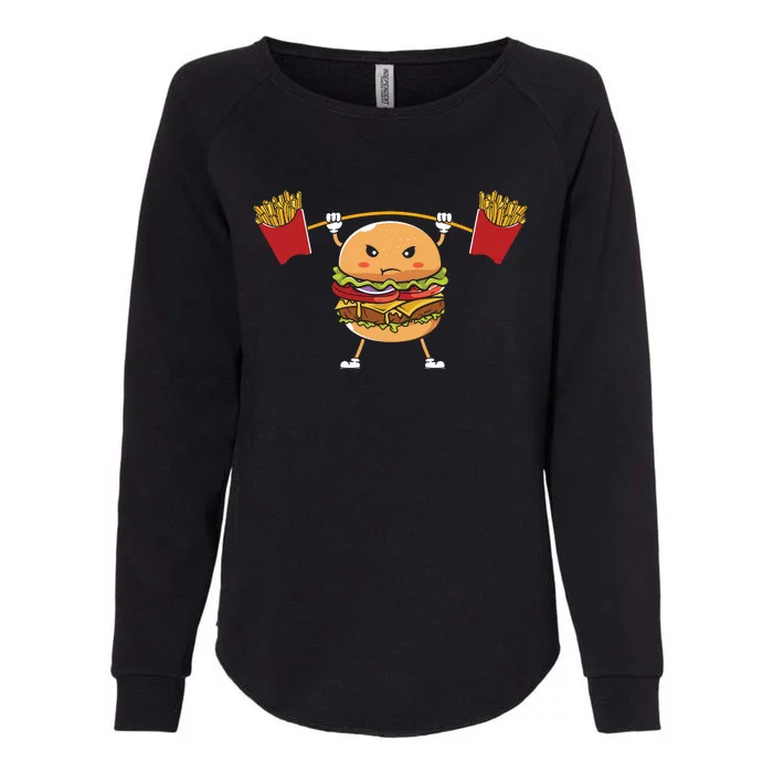 Burger Lifting Fries Funny Food Graphic Plus Size Shirt For Girl Boy Unisex Womens California Wash Sweatshirt