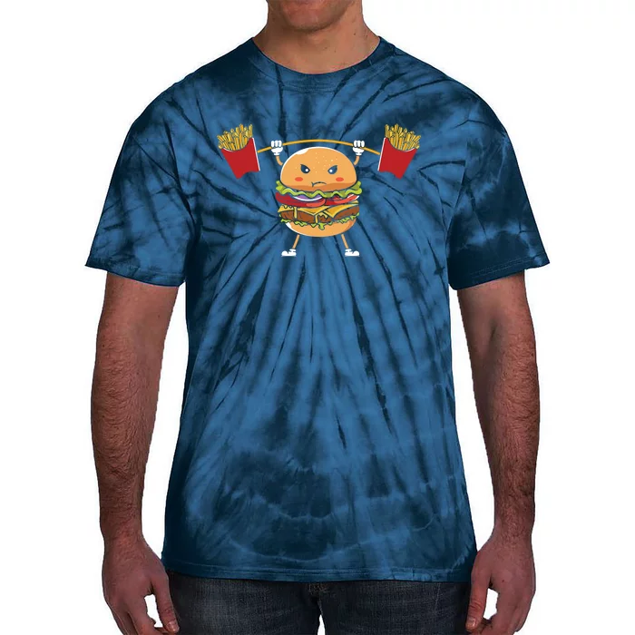 Burger Lifting Fries Funny Food Graphic Plus Size Shirt For Girl Boy Unisex Tie-Dye T-Shirt