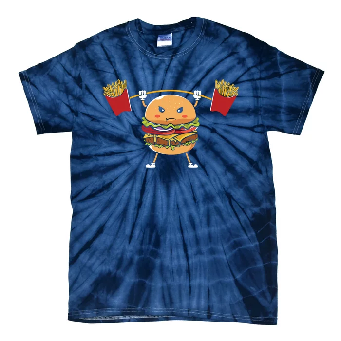 Burger Lifting Fries Funny Food Graphic Plus Size Shirt For Girl Boy Unisex Tie-Dye T-Shirt