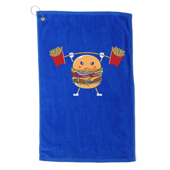 Burger Lifting Fries Funny Food Graphic Plus Size Shirt For Girl Boy Unisex Platinum Collection Golf Towel