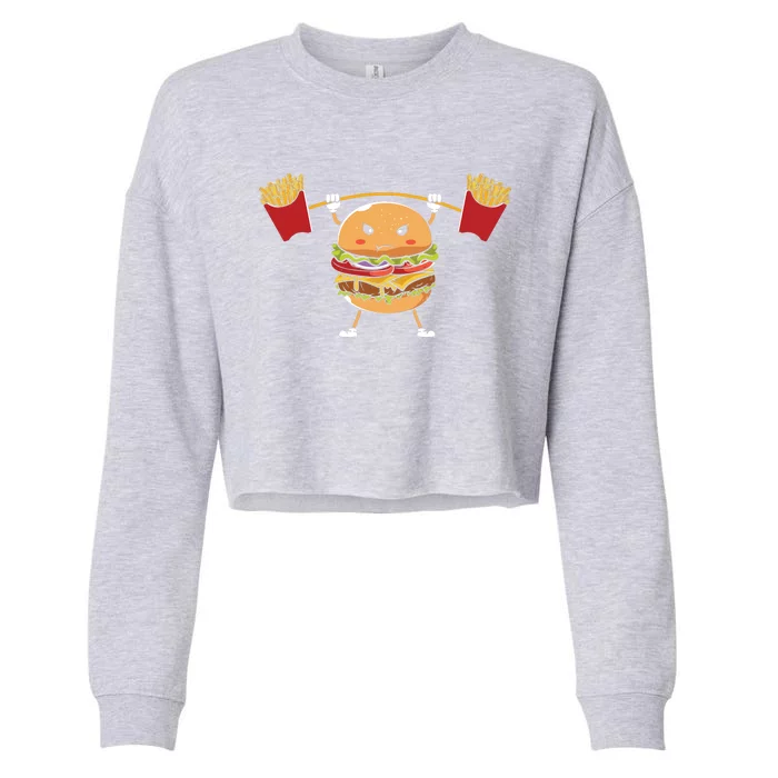 Burger Lifting Fries Funny Food Graphic Plus Size Shirt For Girl Boy Unisex Cropped Pullover Crew