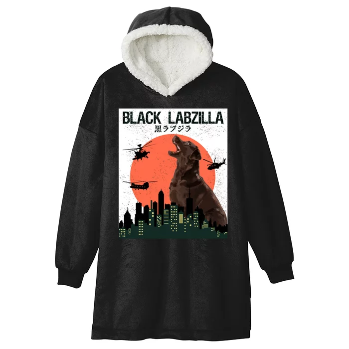 Black Labzilla Funny Labrador Retriever Dog Hooded Wearable Blanket