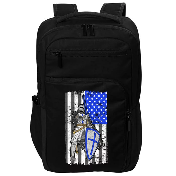 Blue Line Flag Templar Knight Warrior Impact Tech Backpack