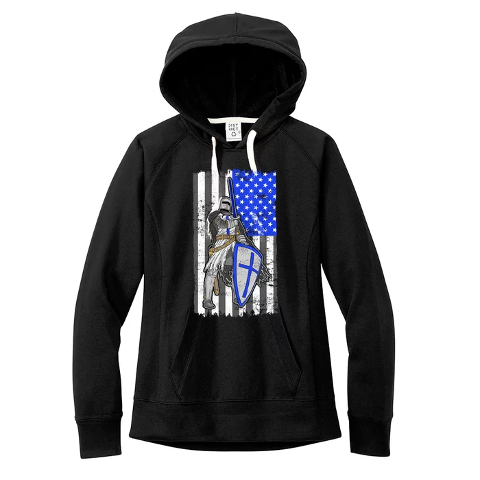 Blue Line Flag Templar Knight Warrior Women's Fleece Hoodie