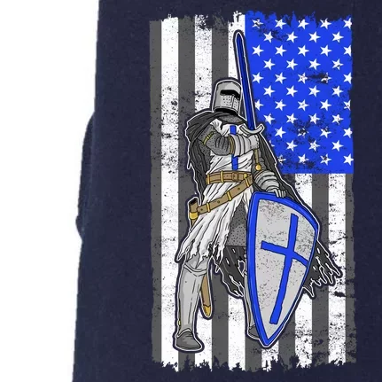 Blue Line Flag Templar Knight Warrior Doggie 3-End Fleece Hoodie