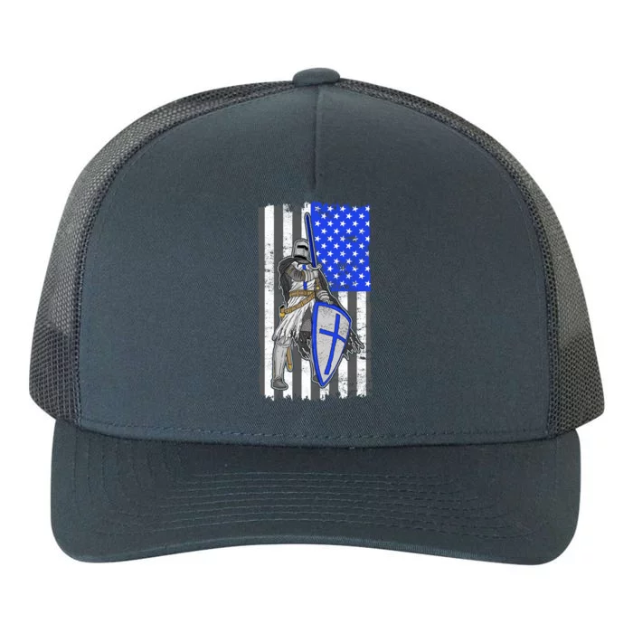 Blue Line Flag Templar Knight Warrior Yupoong Adult 5-Panel Trucker Hat