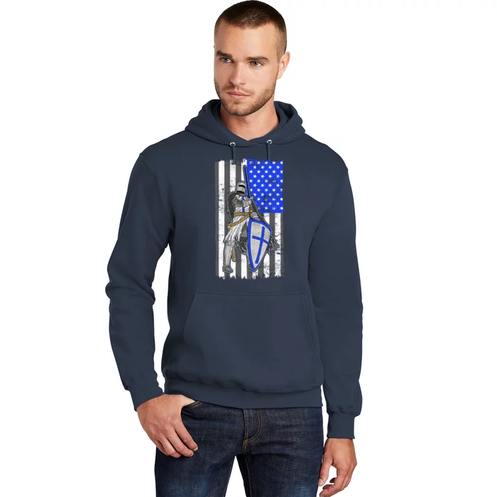 Blue Line Flag Templar Knight Warrior Hoodie