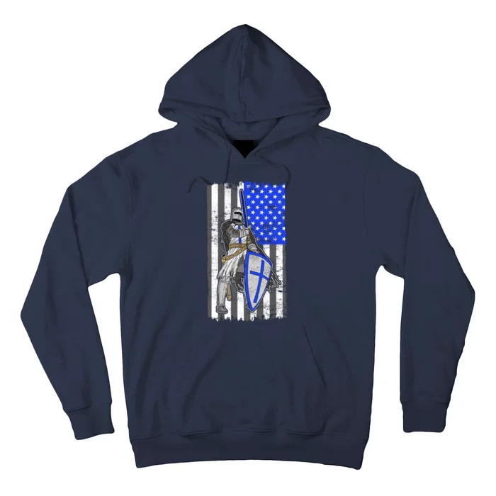 Blue Line Flag Templar Knight Warrior Hoodie