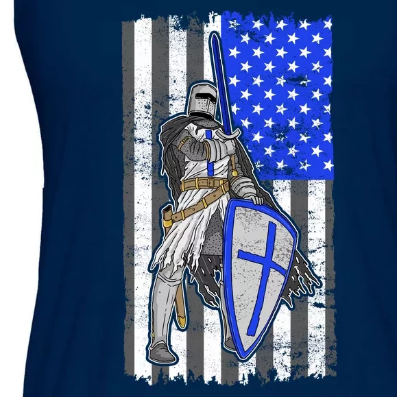 Blue Line Flag Templar Knight Warrior Ladies Essential Flowy Tank