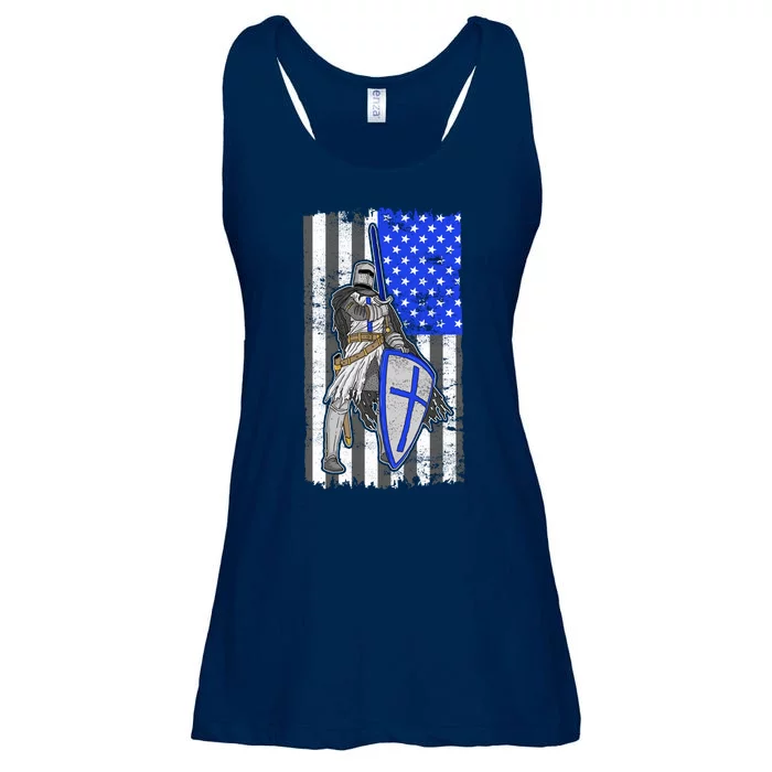 Blue Line Flag Templar Knight Warrior Ladies Essential Flowy Tank