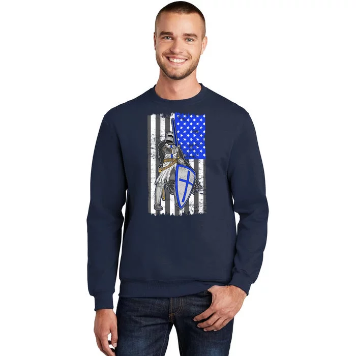 Blue Line Flag Templar Knight Warrior Tall Sweatshirt