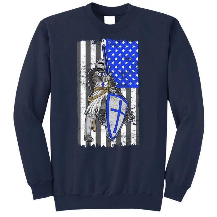 Blue Line Flag Templar Knight Warrior Tall Sweatshirt