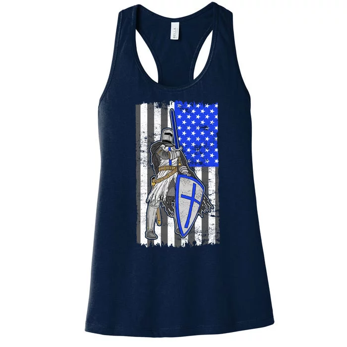 Blue Line Flag Templar Knight Warrior Women's Racerback Tank