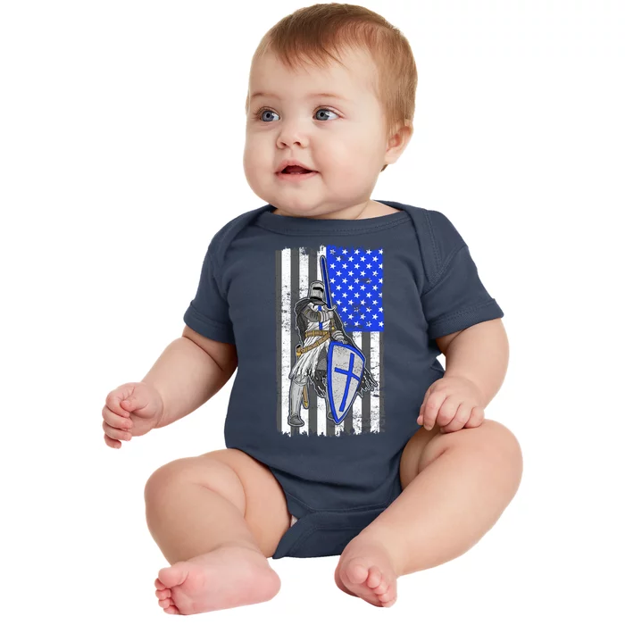 Blue Line Flag Templar Knight Warrior Baby Bodysuit