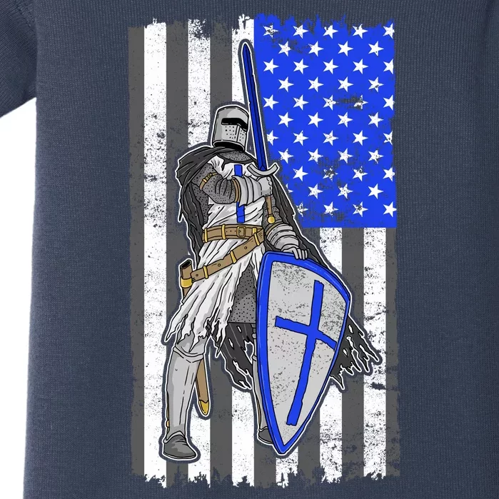 Blue Line Flag Templar Knight Warrior Baby Bodysuit