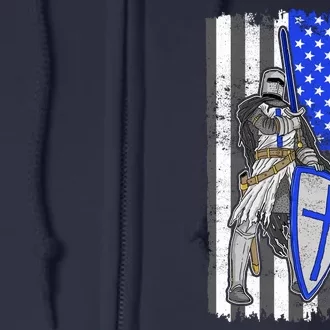 Blue Line Flag Templar Knight Warrior Full Zip Hoodie