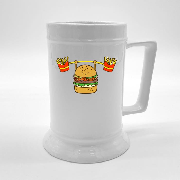 Burger Lifting Fries Hamburger Fast Food Snacks Gym Foodie Gift Front & Back Beer Stein