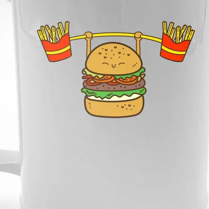 Burger Lifting Fries Hamburger Fast Food Snacks Gym Foodie Gift Front & Back Beer Stein