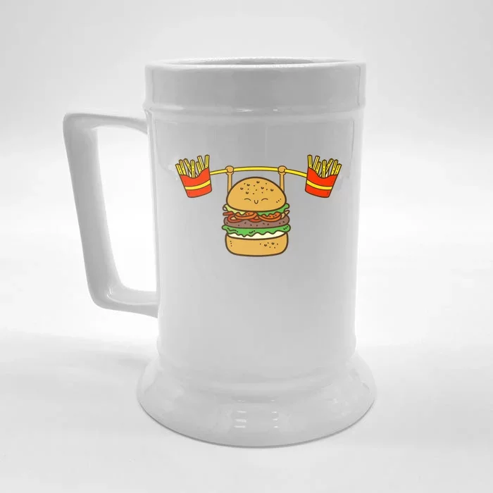 Burger Lifting Fries Hamburger Fast Food Snacks Gym Foodie Gift Front & Back Beer Stein