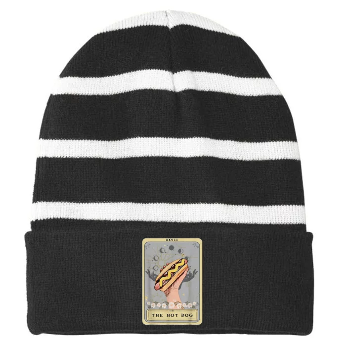 Bun Lover Foodie Food Lover The Hot Dog Tarot Card Striped Beanie with Solid Band