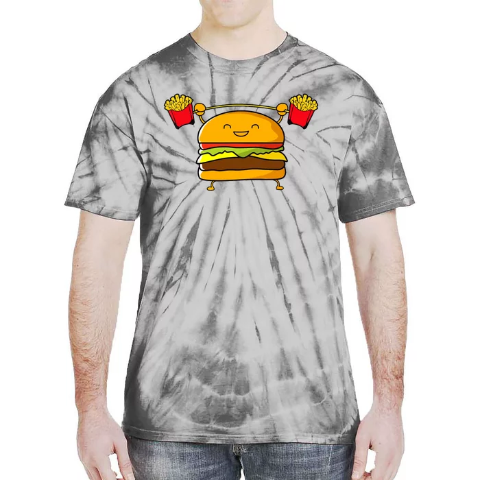 Burger Lifting Fries Funny Food Snatch Squat Barbell Weight Tie-Dye T-Shirt