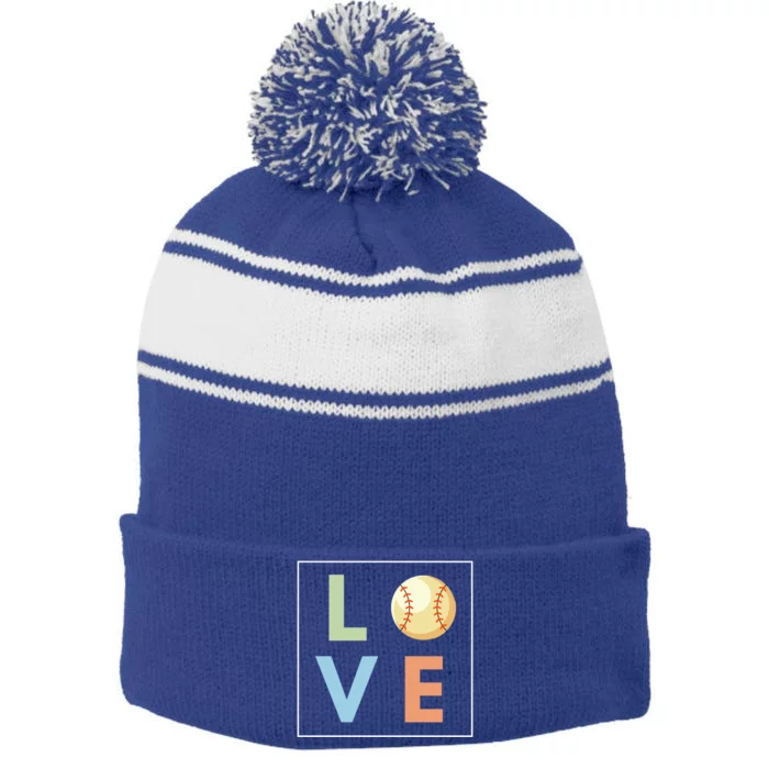 Baseball Love For Baseball Player Cool Gift Stripe Pom Pom Beanie