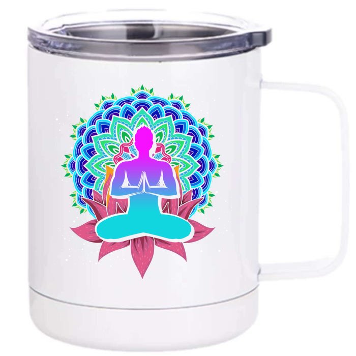 Buddhism Lotus Flower Colorful Dala Namaste Yogi Yoga Great Gift Front & Back 12oz Stainless Steel Tumbler Cup