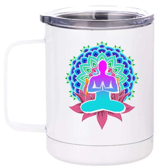 Buddhism Lotus Flower Colorful Dala Namaste Yogi Yoga Great Gift Front & Back 12oz Stainless Steel Tumbler Cup