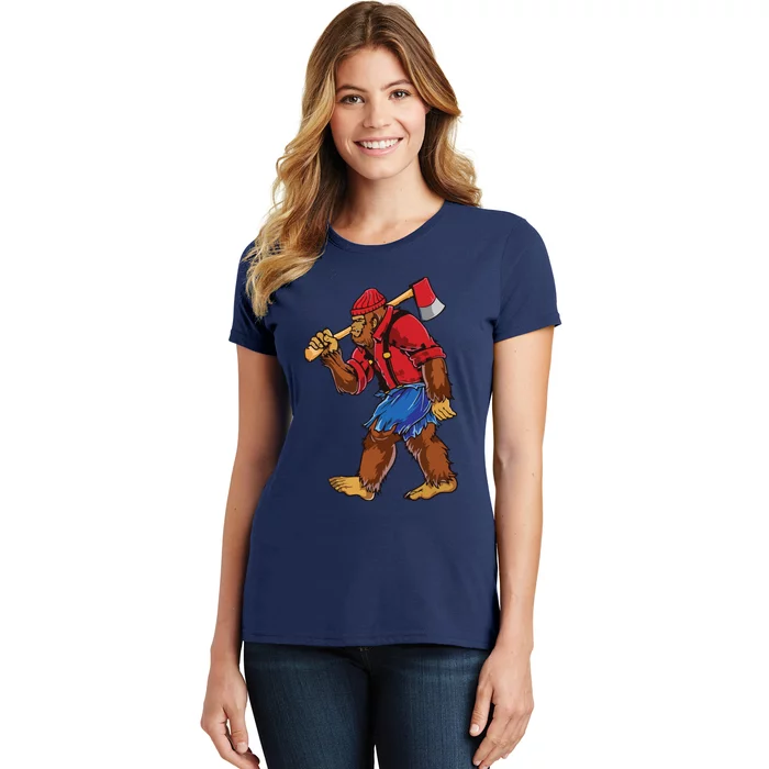 Bigfoot Lumberjack Funny Woodworking Sasquatch Lover Women's T-Shirt