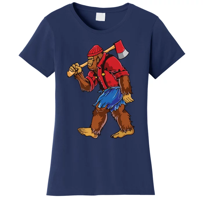 Bigfoot Lumberjack Funny Woodworking Sasquatch Lover Women's T-Shirt