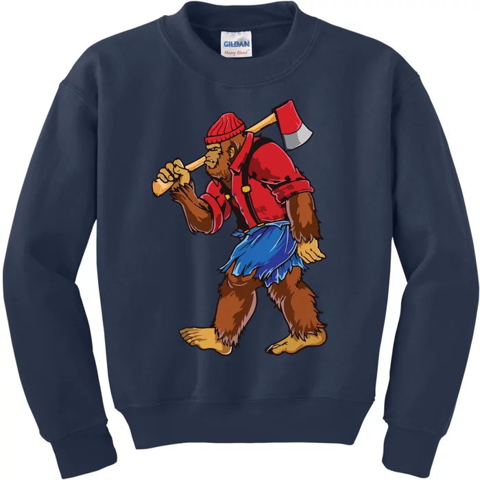 Bigfoot Lumberjack Funny Woodworking Sasquatch Lover Kids Sweatshirt