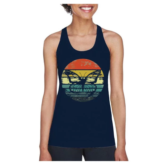 Butterfly Lover Gifts Retro Sunset Insect Monarch Entomology Women's Racerback Tank