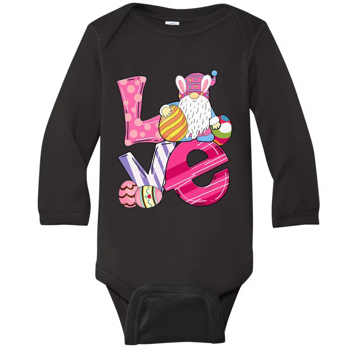 Bunny Love Gnome Rabbit Eggs Hunting Easter Baby Long Sleeve Bodysuit