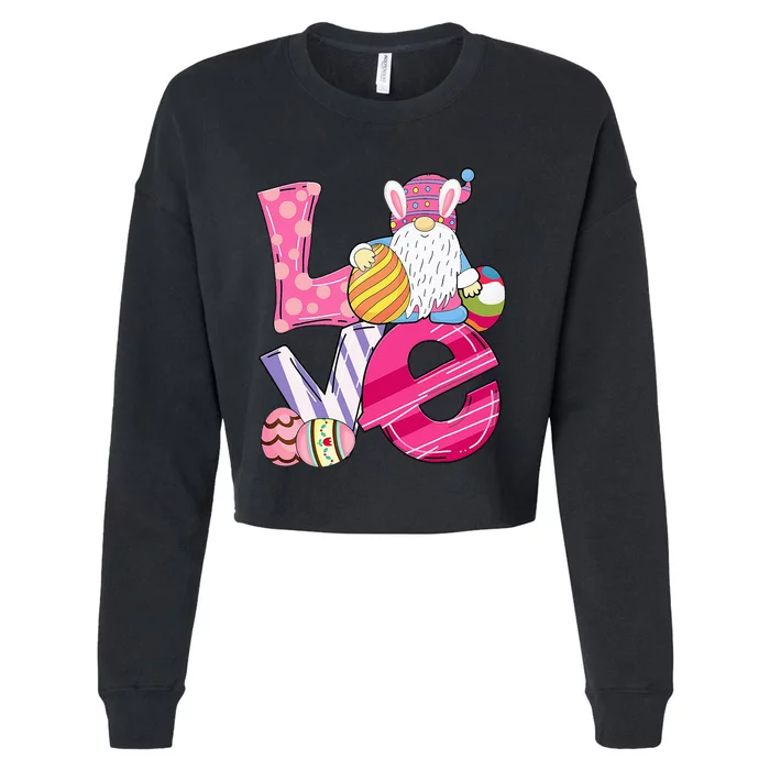 Bunny Love Gnome Rabbit Eggs Hunting Easter Cropped Pullover Crew