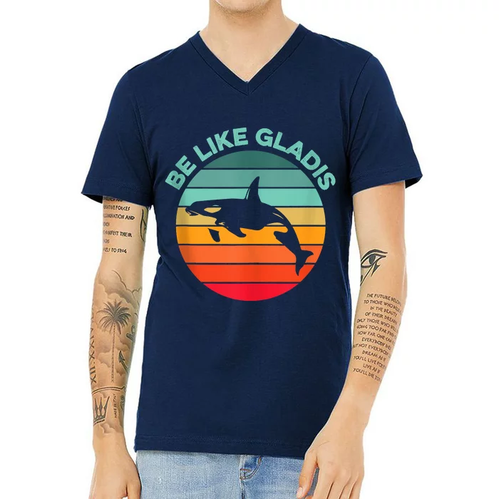 Be Like Gladis Funny Orca Yacht Sinking Whale Viral Meme Fan V-Neck T-Shirt