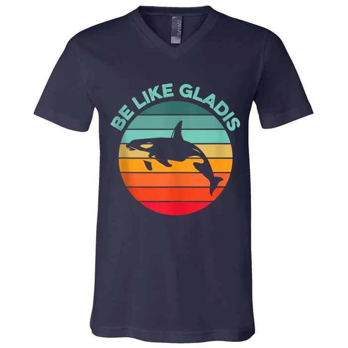 Be Like Gladis Funny Orca Yacht Sinking Whale Viral Meme Fan V-Neck T-Shirt