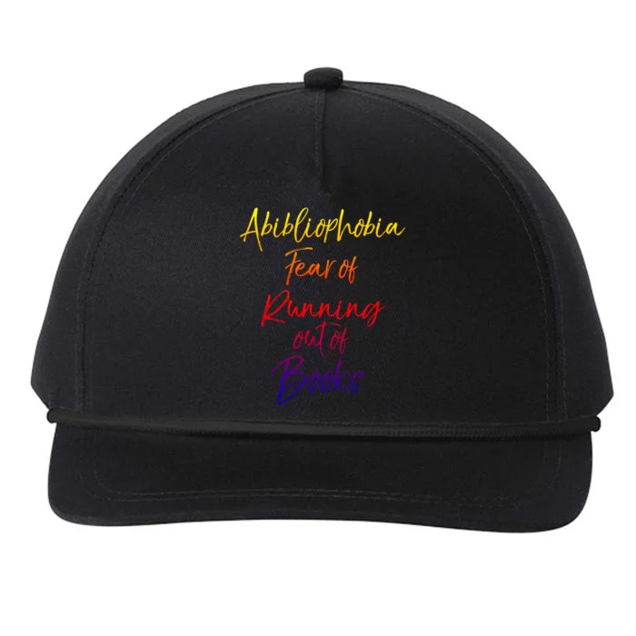 Book Lover Gift Abibliophobia Fear Of Running Out Of Book Funny Gift Snapback Five-Panel Rope Hat