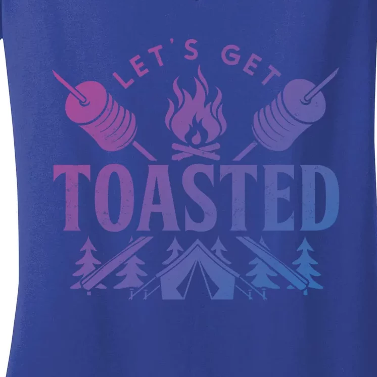 Bonfire Lets Get Toasted Friend Vacation Float Trip Graphic Gift Women's V-Neck T-Shirt