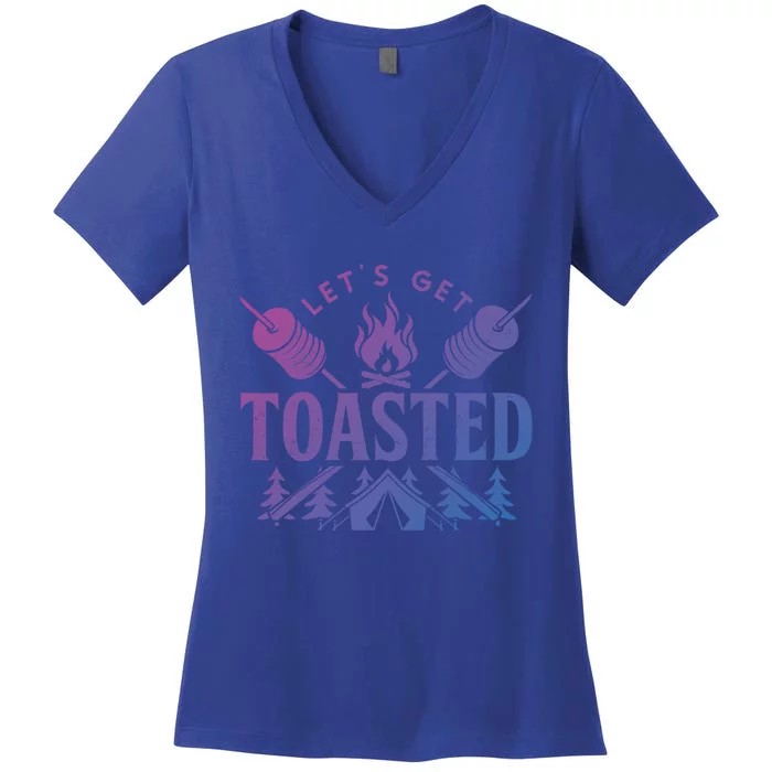 Bonfire Lets Get Toasted Friend Vacation Float Trip Graphic Gift Women's V-Neck T-Shirt