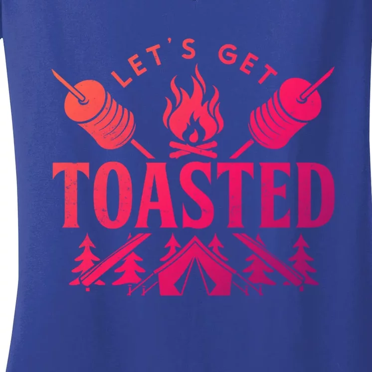 Bonfire Lets Get Toasted Friend Vacation Float Trip Graphic Gift Women's V-Neck T-Shirt