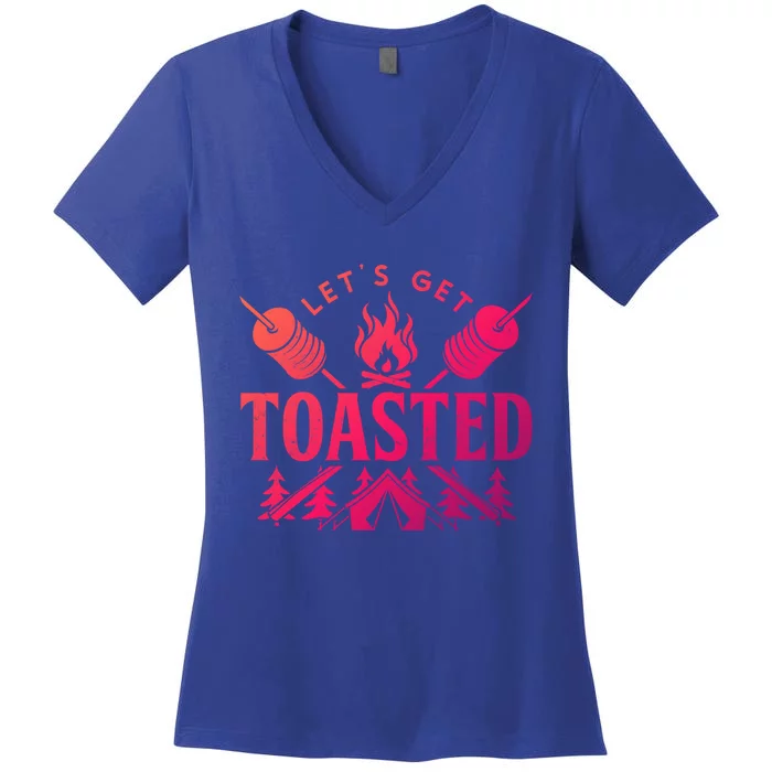 Bonfire Lets Get Toasted Friend Vacation Float Trip Graphic Gift Women's V-Neck T-Shirt